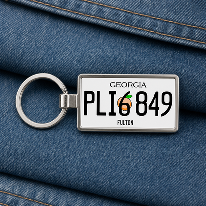 Georgia PLI 8349 license plate keychain on_denim