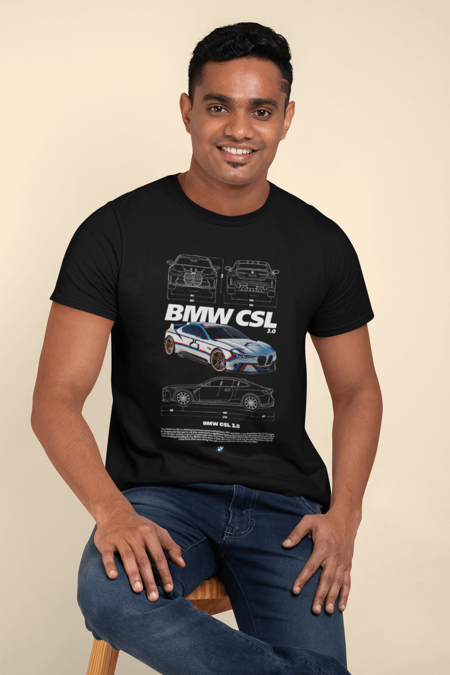 BMW 3.0 CSL "Batmobile" Heritage Blueprint Tee - Personalized Custom Racing Gift