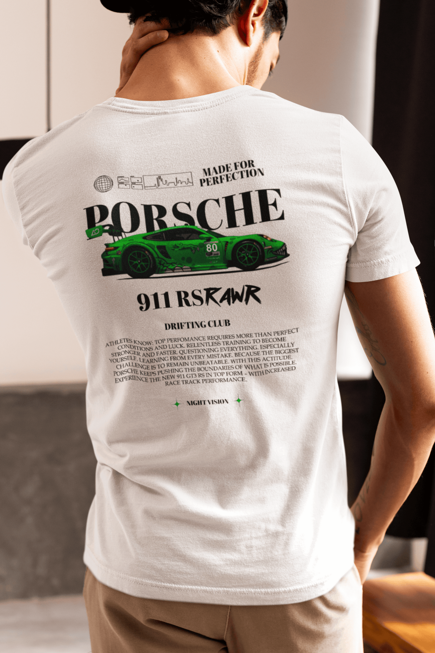 Porsche 911 RAWR Graphic T-Shirt — Night Vision Green