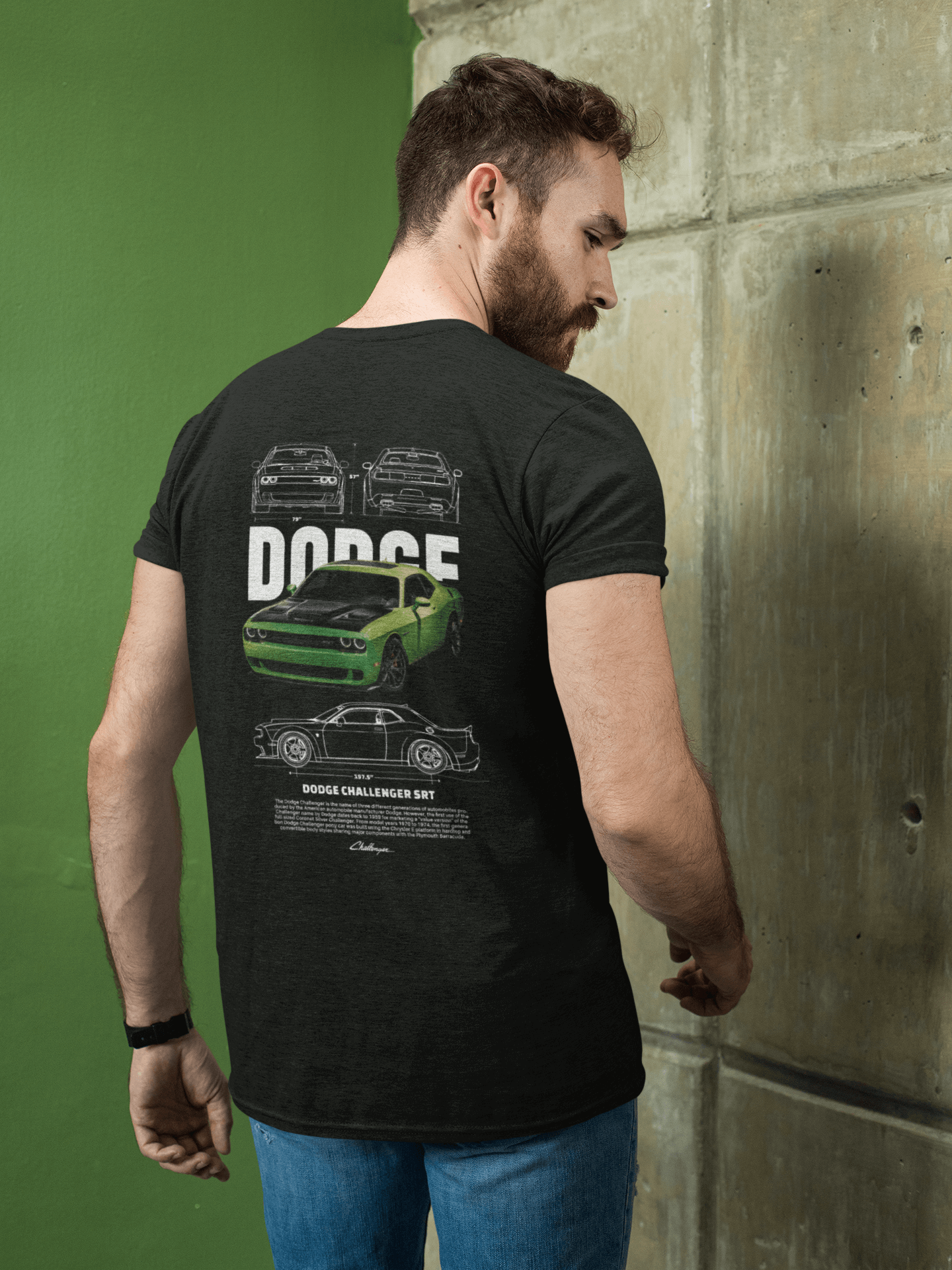 Dodge Challenger SRT Graphic T-Shirt — Blueprint + Photo
