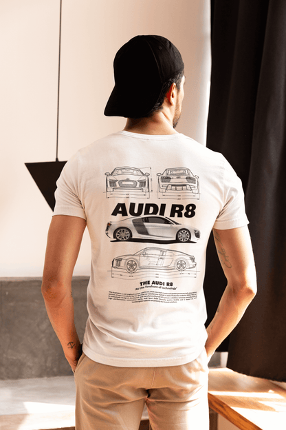 Audi R8 Graphic T-Shirt — Blueprint + Photo