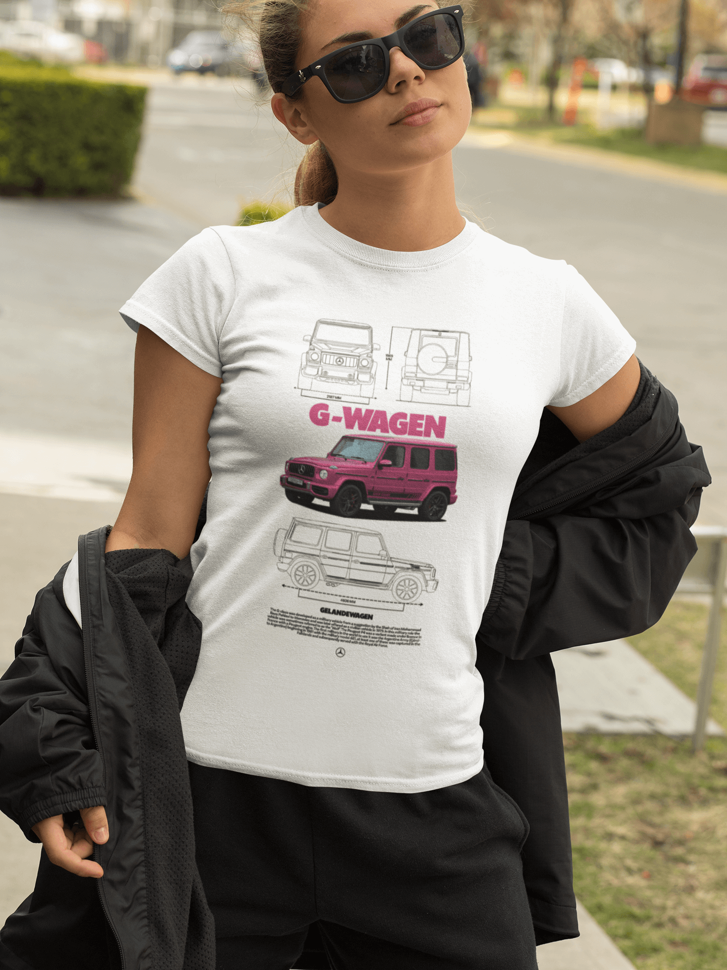 Mercedes-Benz G-Class (G‑Wagen) Graphic T-Shirt — Blueprint + Photo