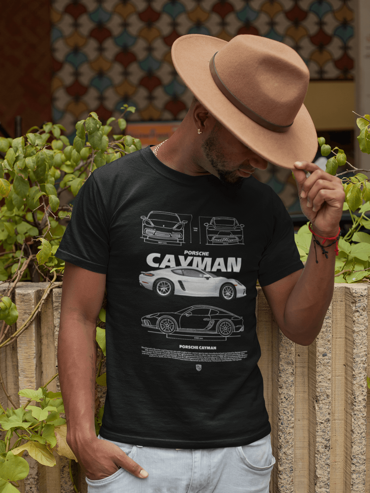 Porsche Cayman Graphic T-Shirt — Blueprint + Photo