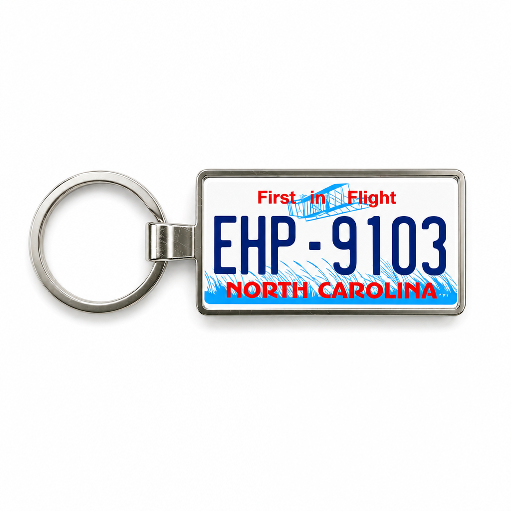 North Carolina EHP 9103 license plate keychain white_bg