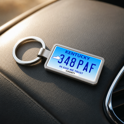 Kentucky 348 PAF license plate keychain on_dashboard