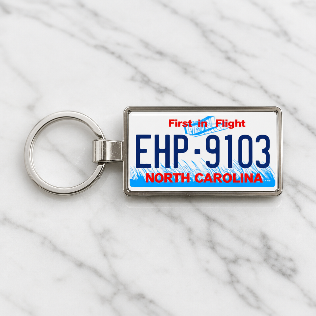 North Carolina EHP 9103 license plate keychain on_marble