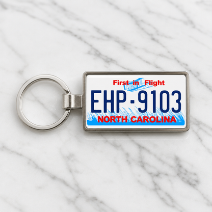 North Carolina EHP 9103 license plate keychain on_marble
