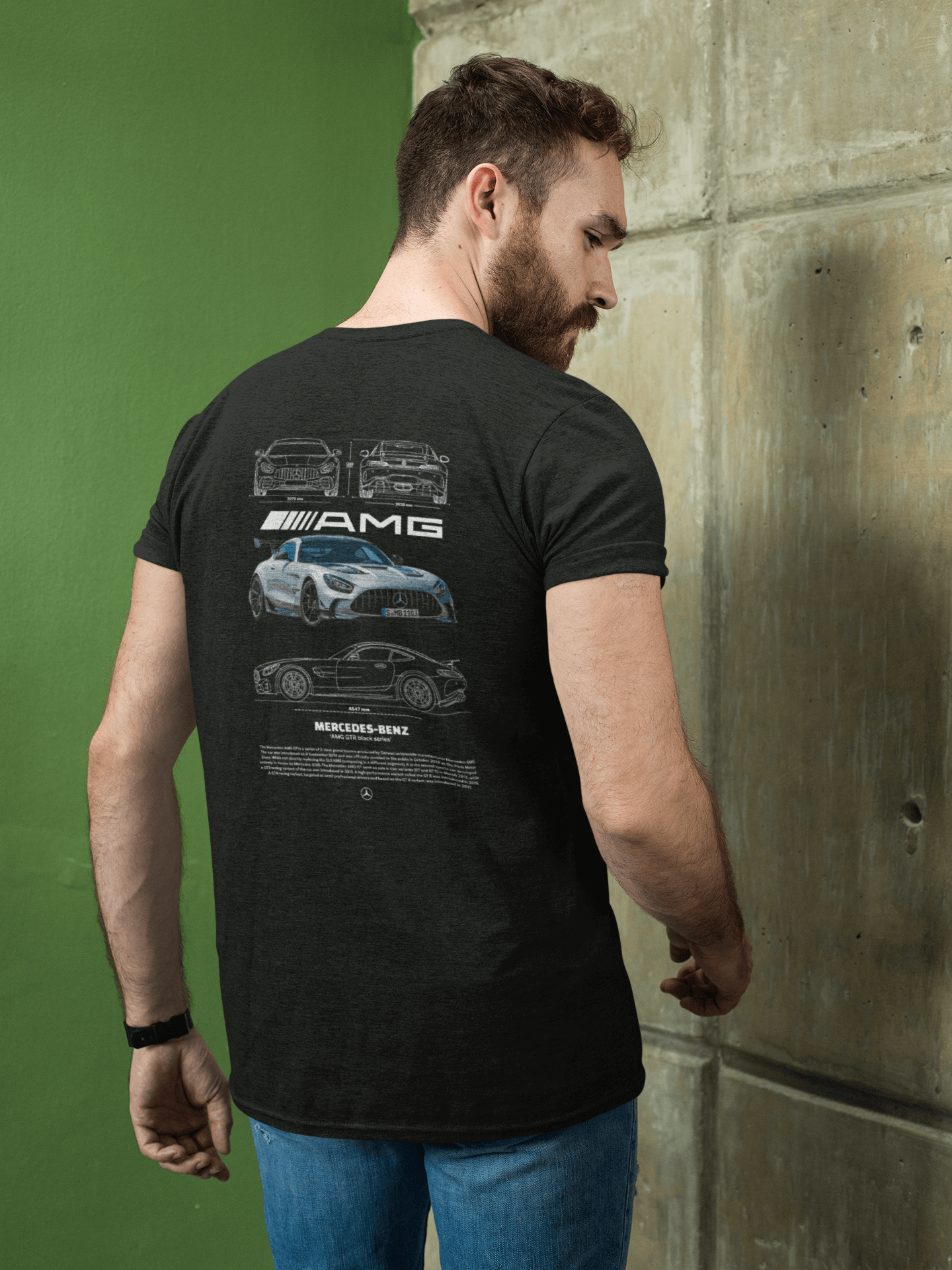 Mercedes‑AMG GT R Black Series Graphic T‑Shirt — Blueprint + Photo