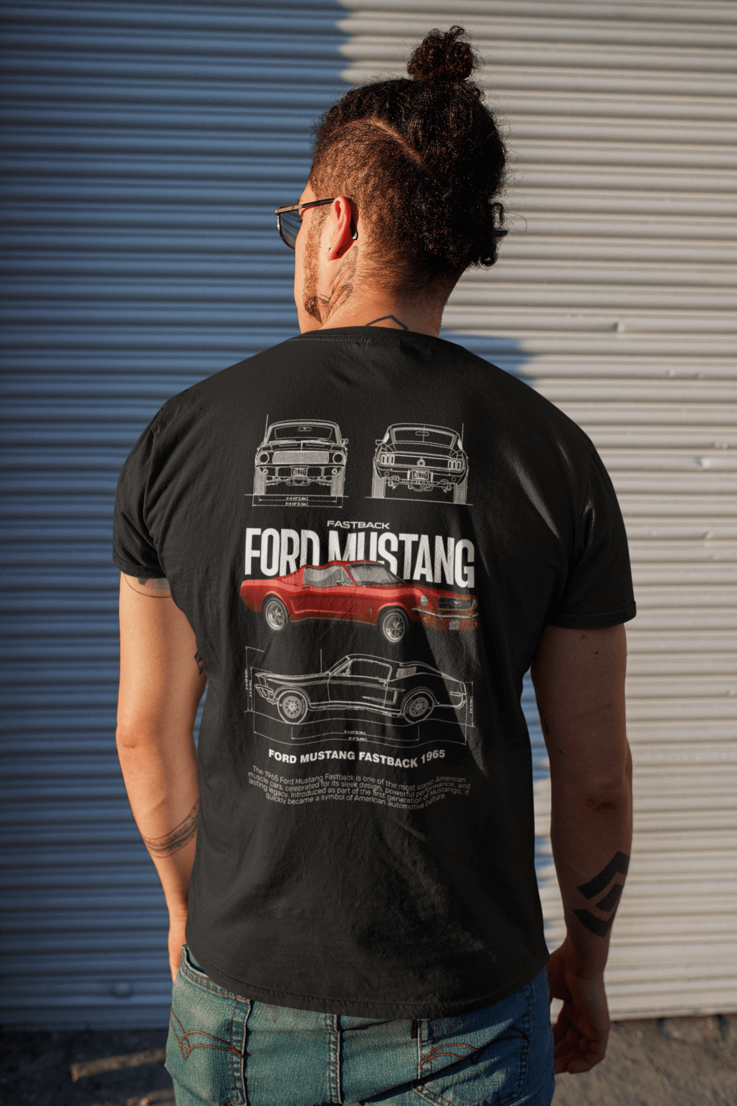 Ford Mustang Fastback 1965 Graphic T-Shirt — Blueprint + Photo