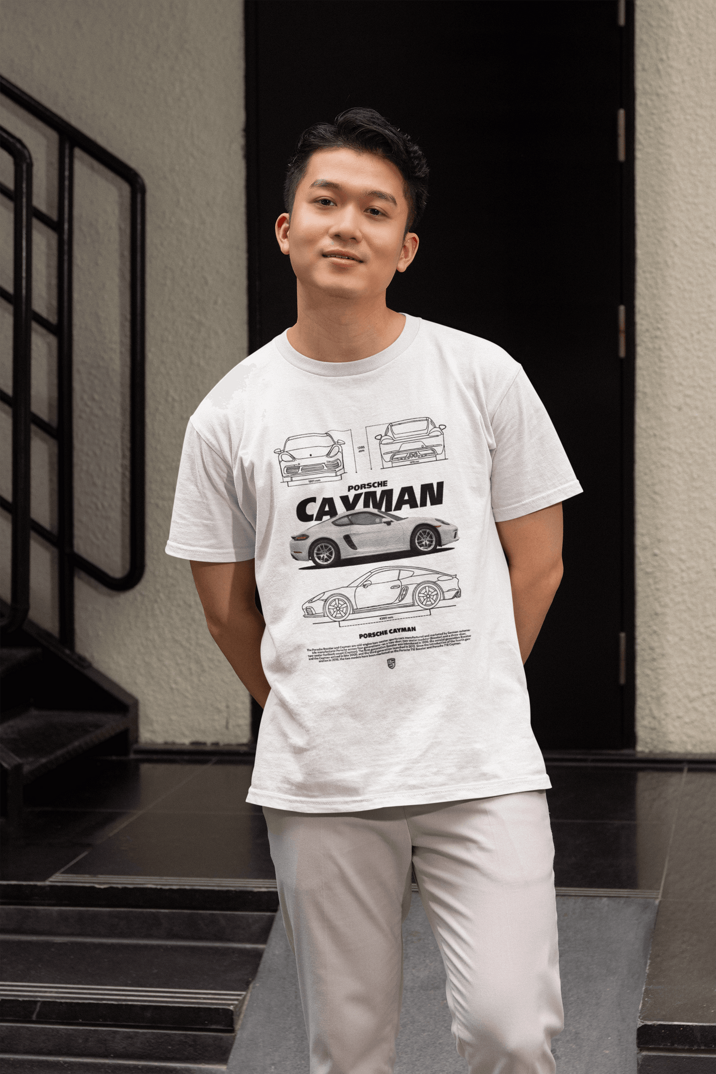 Porsche Cayman Graphic T-Shirt — Blueprint + Photo