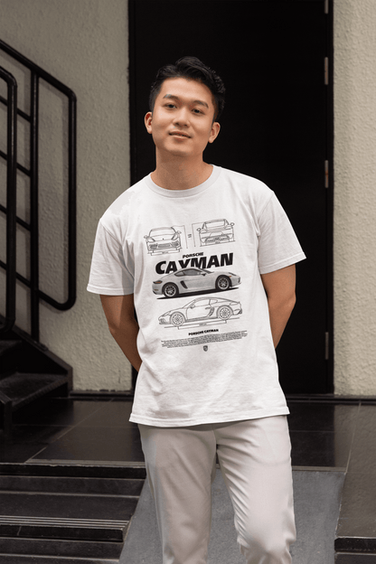 Porsche Cayman Graphic T-Shirt — Blueprint + Photo