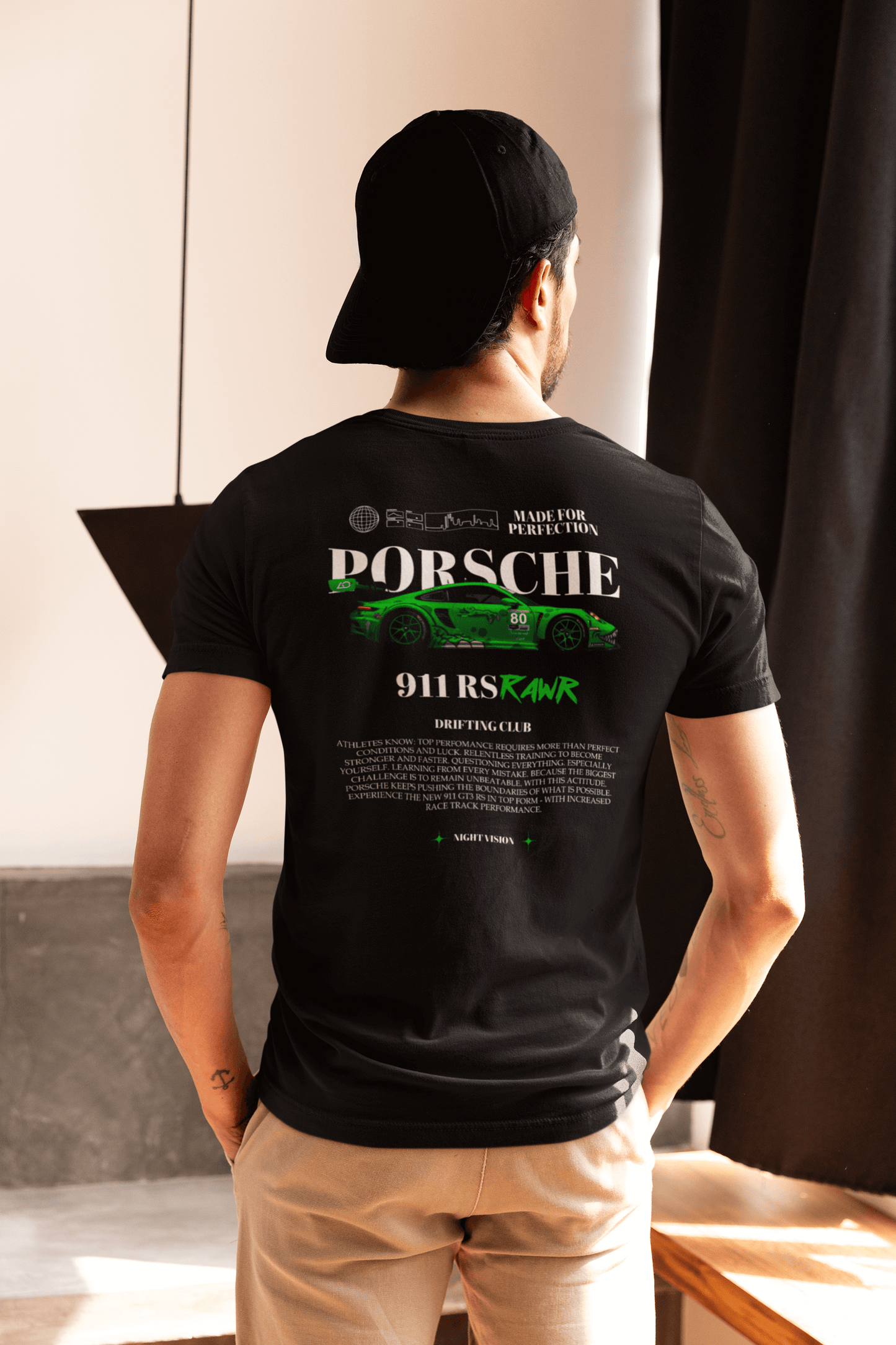Porsche 911 RAWR Graphic T-Shirt — Night Vision Green