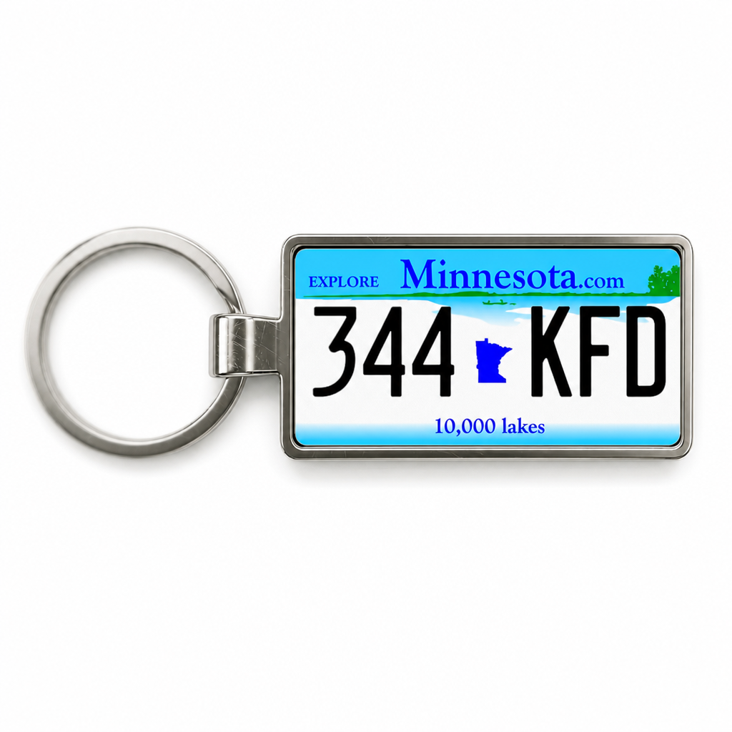 Minnesota 344 KFD license plate keychain white_bg