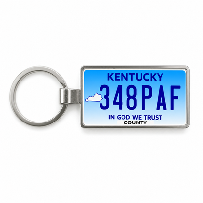 Kentucky 348 PAF license plate keychain white_bg