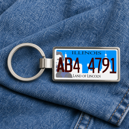 Illinois ABA 4791 license plate keychain on_denim