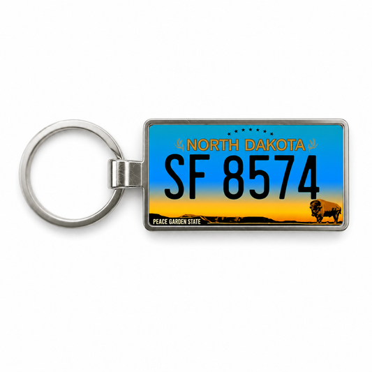 North Dakota SF 8574 license plate keychain white_bg