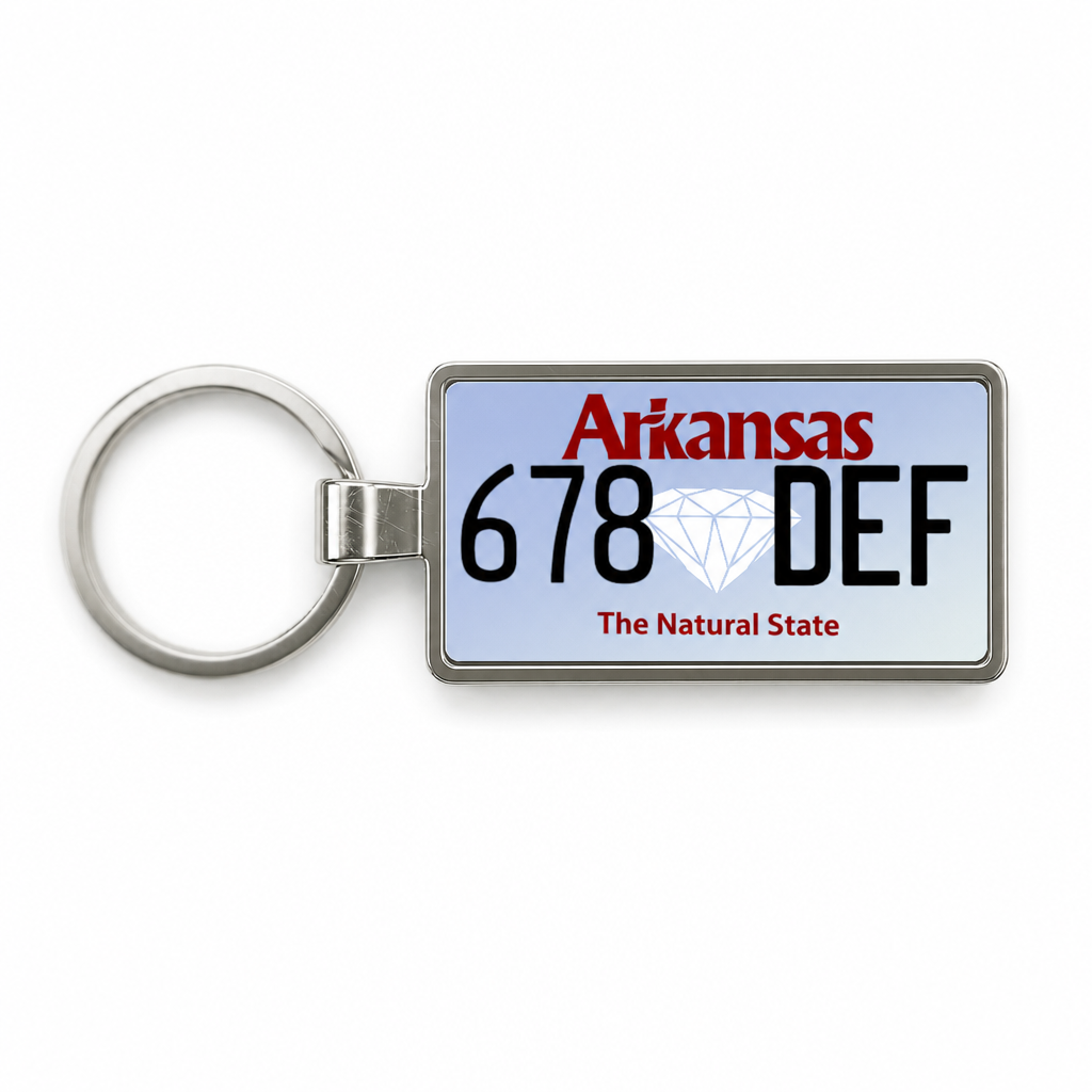 Arkansas 678 DEF license plate keychain white_bg