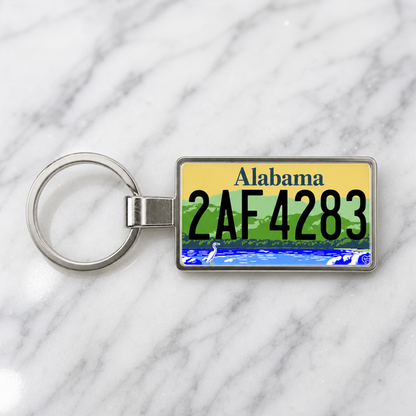 Alabama 2AF4283 license plate keychain on_marble
