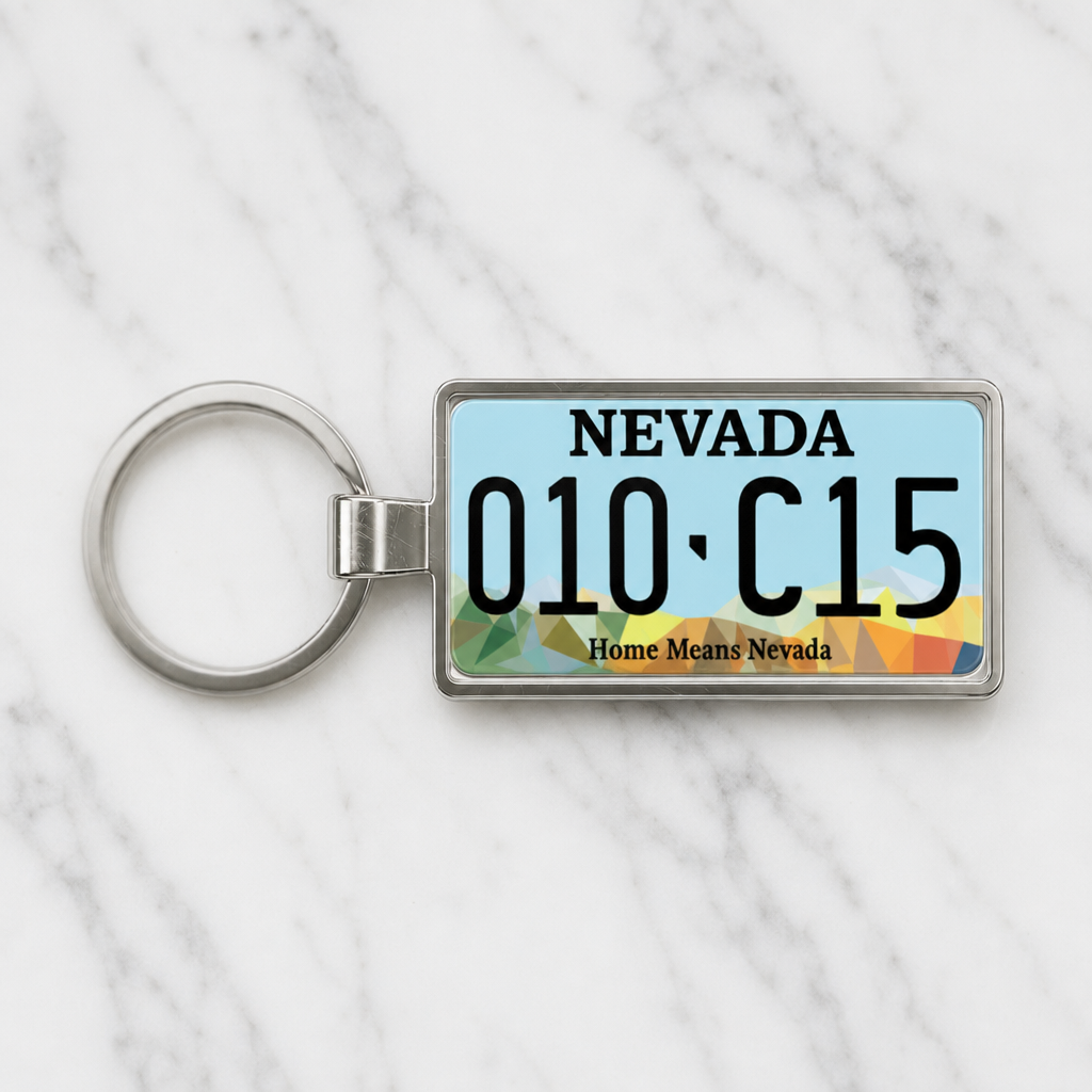 Nevada 010 C15 license plate keychain on_marble