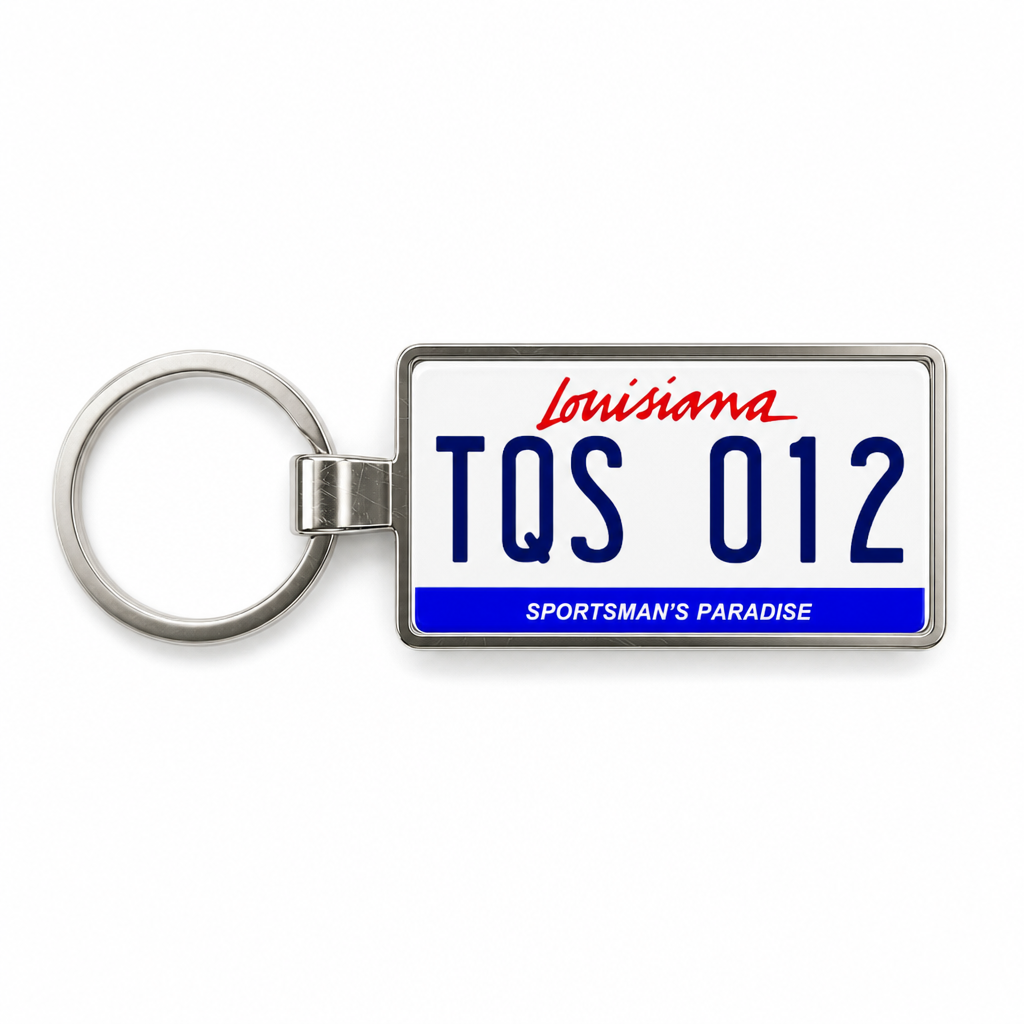 Louisiana TQS 012 license plate keychain white_bg