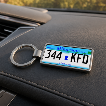 Minnesota 344 KFD license plate keychain on_dashboard