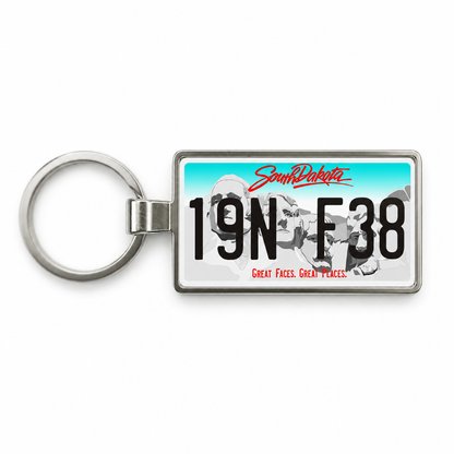 South Dakota 19N F38 license plate keychain on white background