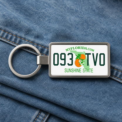 Florida 093 TVO license plate keychain on_denim