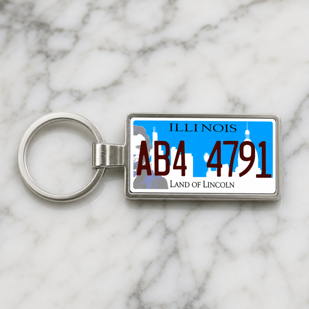 Illinois ABA 4791 license plate keychain on_marble