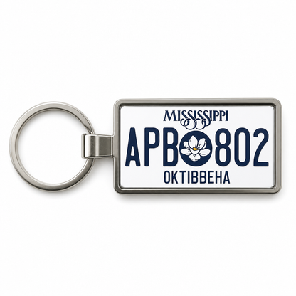 Mississippi APB 802 license plate keychain white_bg