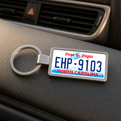 North Carolina EHP 9103 license plate keychain on_dashboard