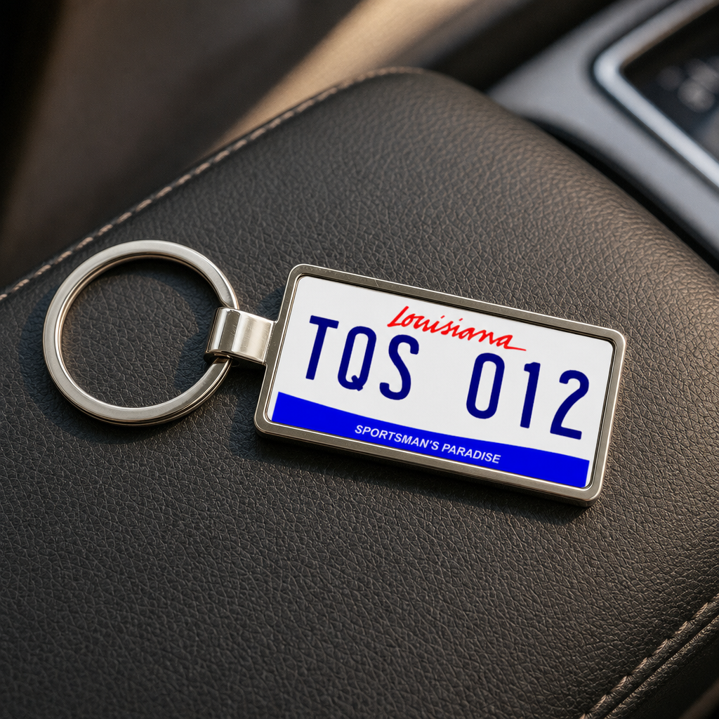 Louisiana TQS 012 license plate keychain on_dashboard