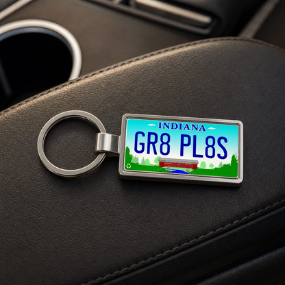 Indiana GR8 PL8S license plate keychain on_dashboard