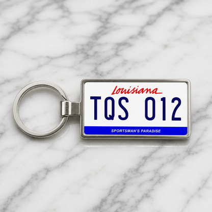 Louisiana TQS 012 license plate keychain on_marble