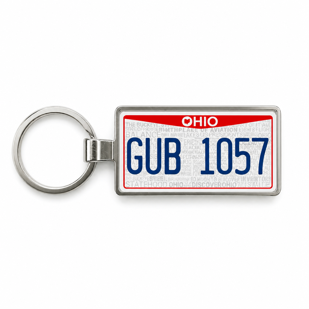 Ohio GUB 1057 license plate keychain white_bg