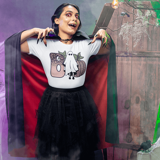 Halloween BOO Ghost T-Shirt - Cute Pumpkin & Ghost Design