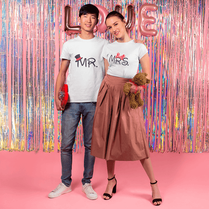 MR. & MRS. Matching Couple T-Shirts – Cute Minnie & Top Hat Style