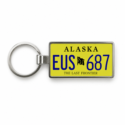 Alaska EUS 687 license plate keychain white_bg