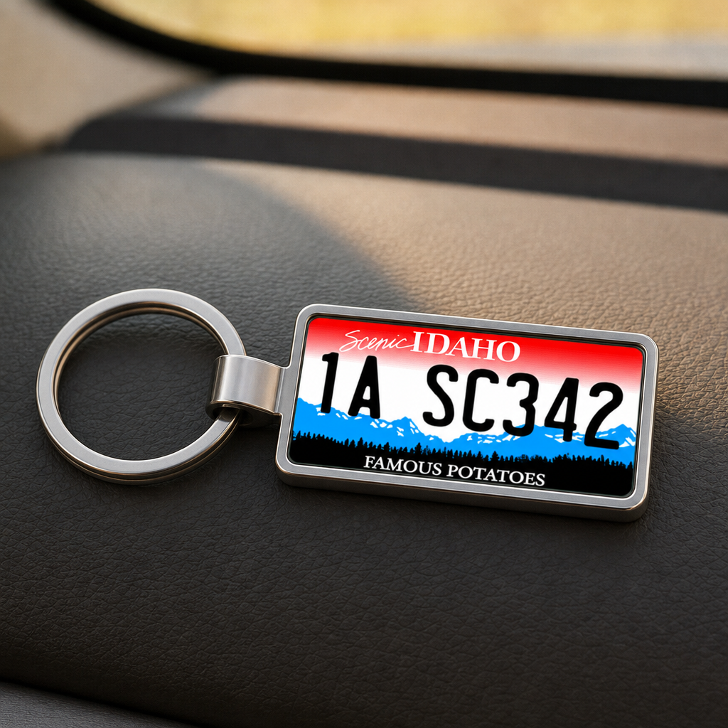Idaho 1A SC342 license plate keychain on_dashboard