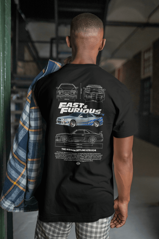 Nissan Skyline GT-R R34 Graphic T-Shirt — Blueprint & Movie Street Car