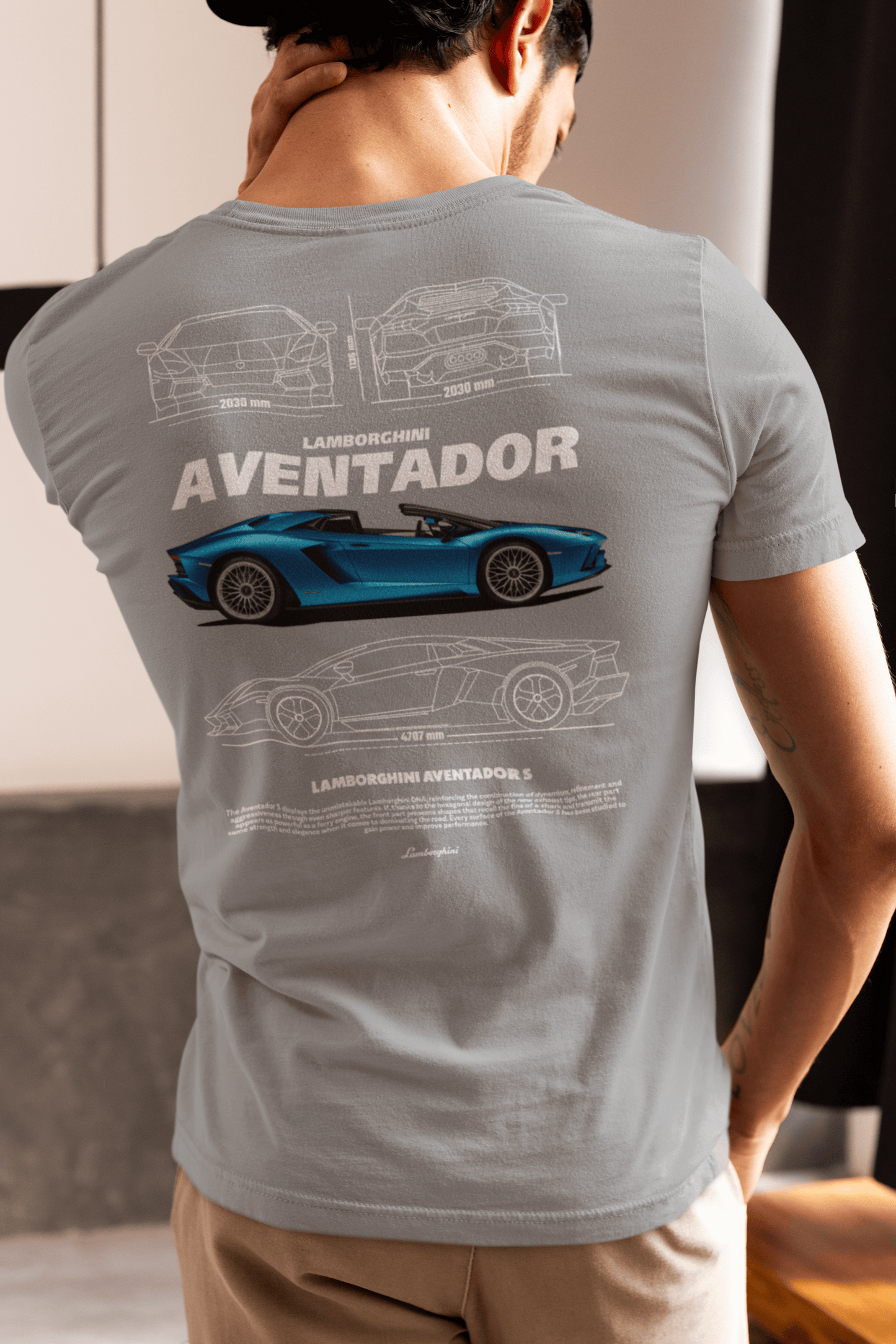 Lamborghini Aventador S Graphic T-Shirt — Photo & Line Sketch