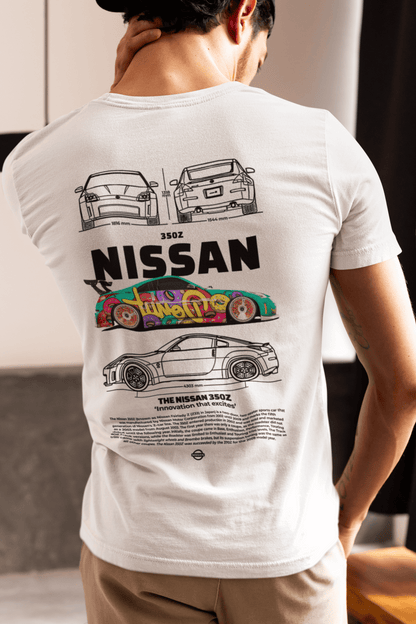 Nissan 350Z White Graphic T-Shirt — Graffiti Blueprint JDM Style