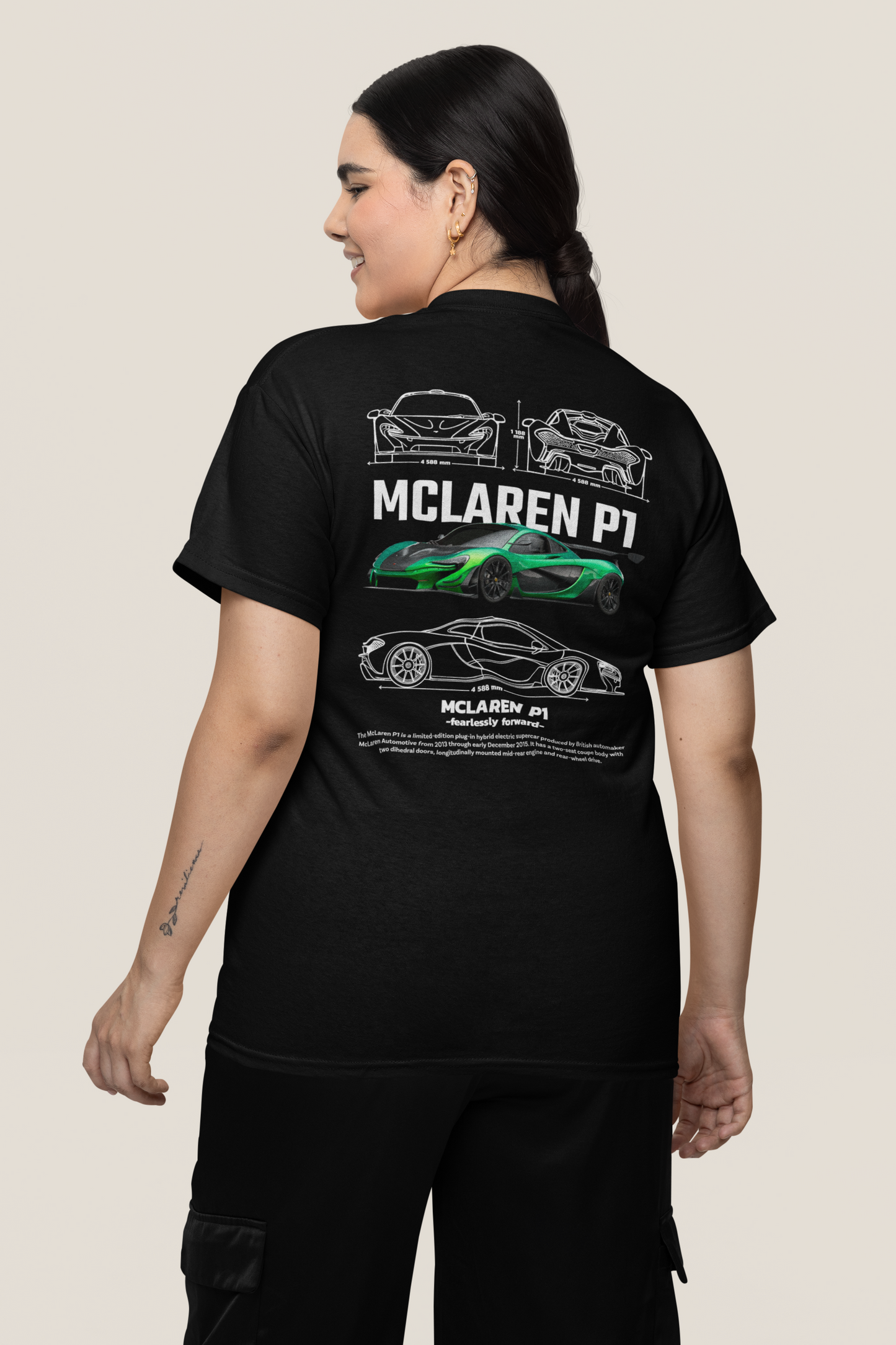 McLaren P1 Graphic T-Shirt — Photo & Line Sketch (Green)