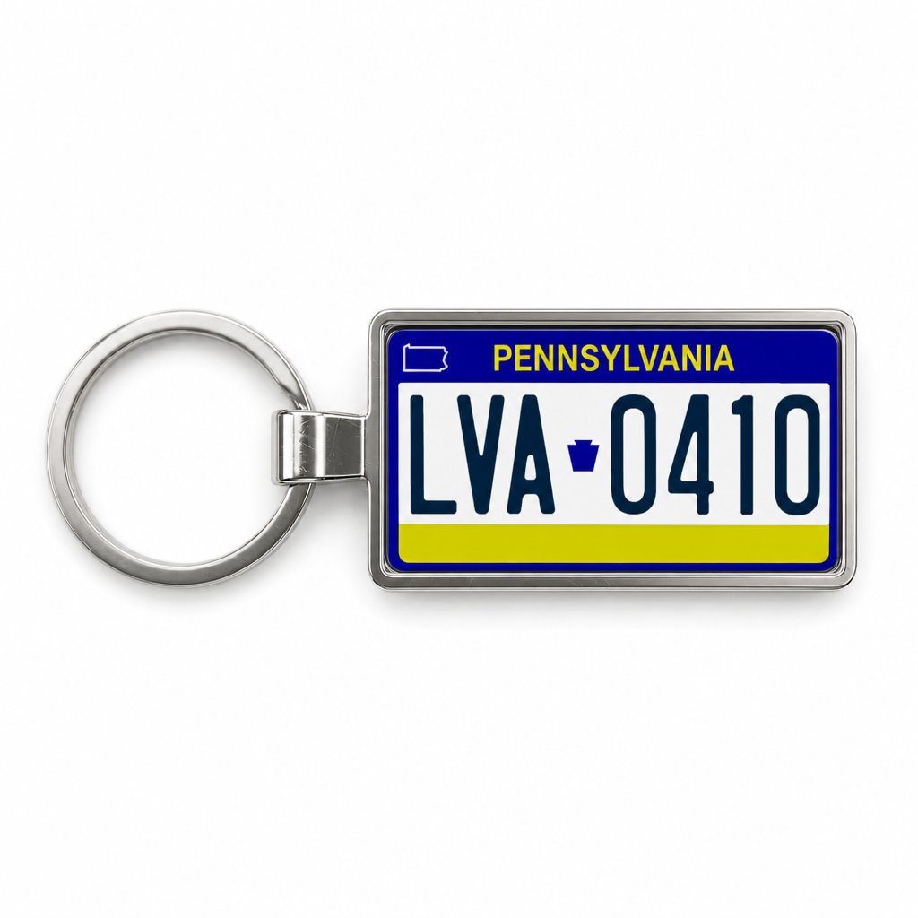 Pennsylvania LVA 0410 license plate keychain white_bg