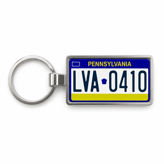 Pennsylvania LVA 0410 license plate keychain white_bg