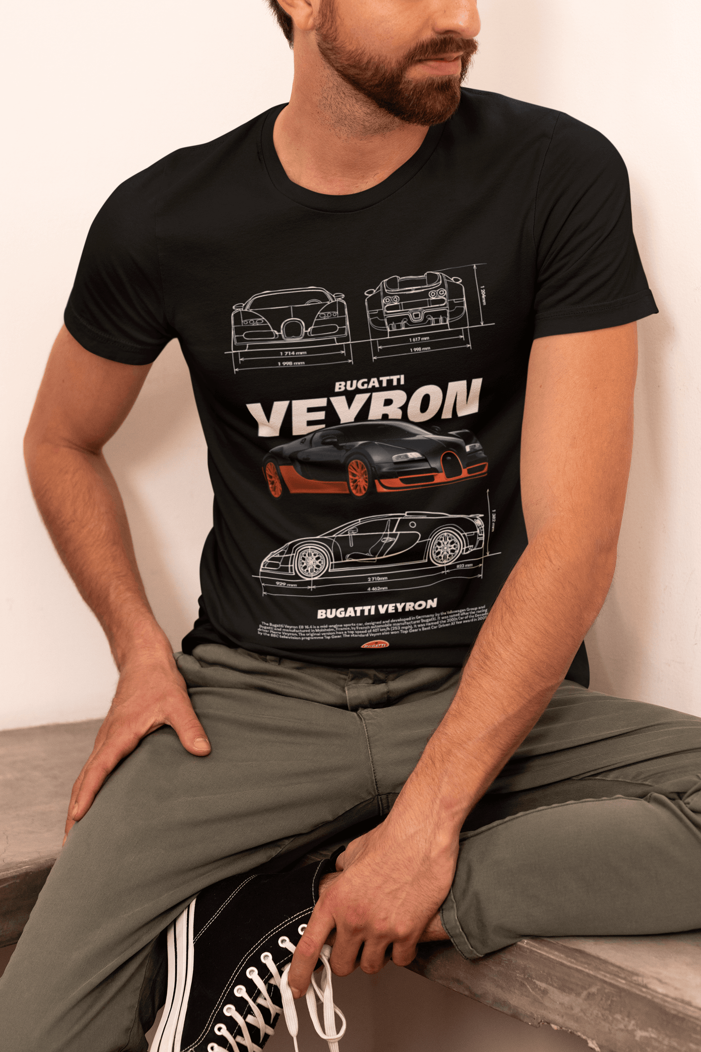 Bugatti Veyron Custom Graphic Tee - Personalized Hypercar Technical Blueprint Shirt