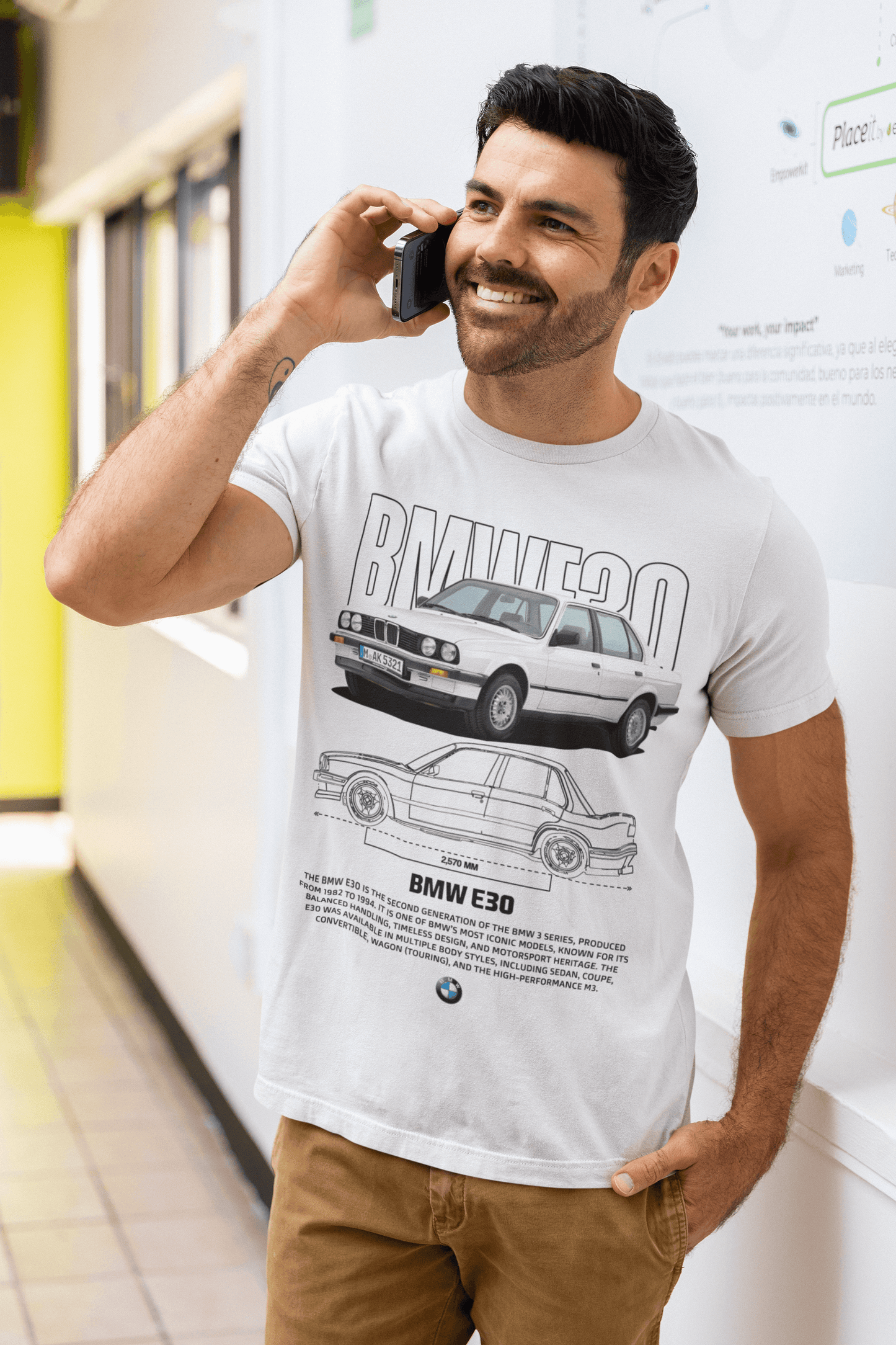 T-shirt graphique personnalisé BMW E30 Classic - T-shirt personnalisé « Parrain de la M » avec motif Blueprint 