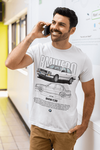 T-shirt graphique personnalisé BMW E30 Classic - T-shirt personnalisé « Parrain de la M » avec motif Blueprint 