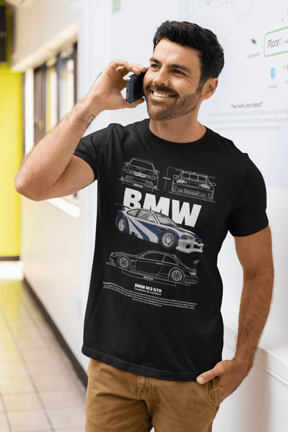 BMW M3 GTR Racing Legend Custom Graphic Tee - Personalized Technical Blueprint Poster Shirt