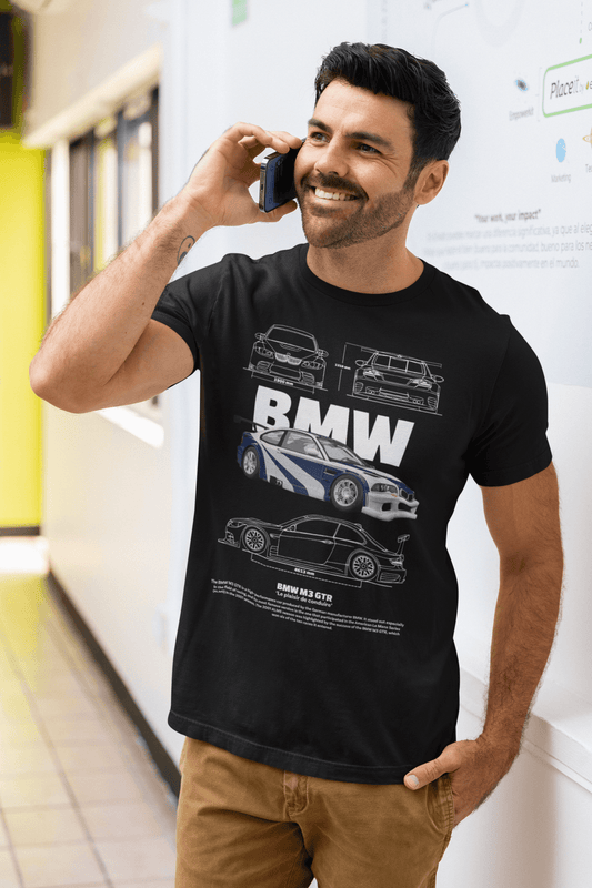 BMW M3 GTR Graphic T‑Shirt - Racing Poster & Line Diagram