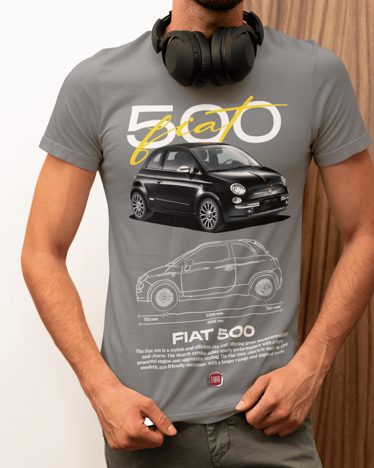 Fiat 500 Graphic T-Shirt — Photo & Line Sketch